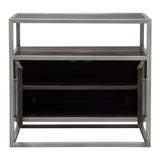 Empire 2-Door End Table in Dark Brown Veneer with Hand brushed Silver Metal Frame, view 2