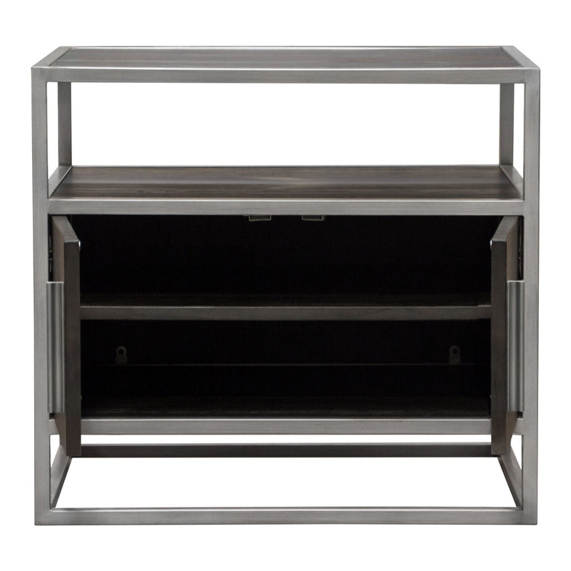 Empire 2-Door End Table in Dark Brown Veneer w/ Hand brushed Silver Metal Frame