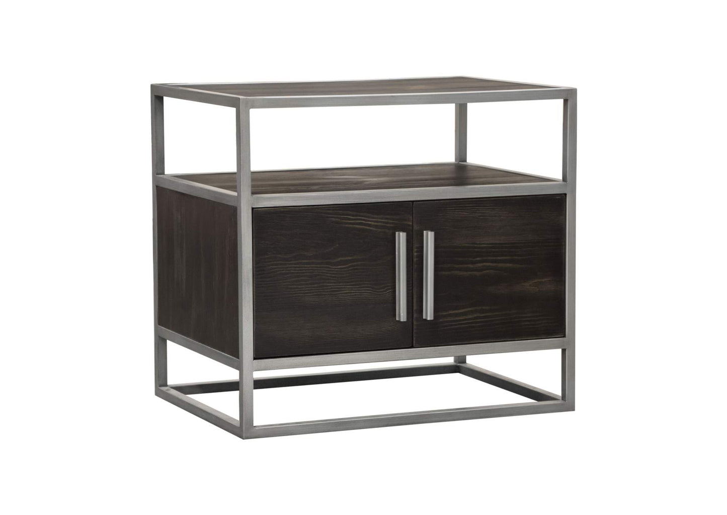 Empire 2-Door End Table in Dark Brown Veneer w/ Hand brushed Silver Metal Frame by Diamond Sofa