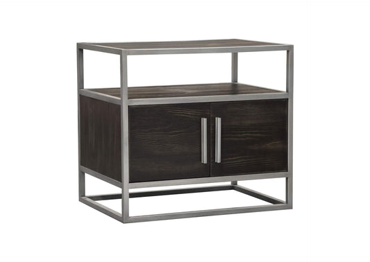 Empire 2-Door End Table in Dark Brown Veneer w/ Hand brushed Silver Metal Frame by Diamond Sofa