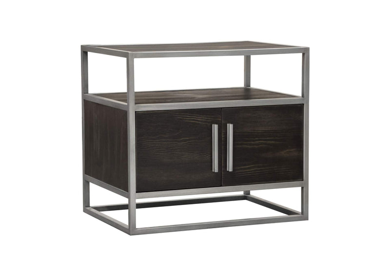 Empire 2-Door End Table in Dark Brown Veneer w/ Hand brushed Silver Metal Frame