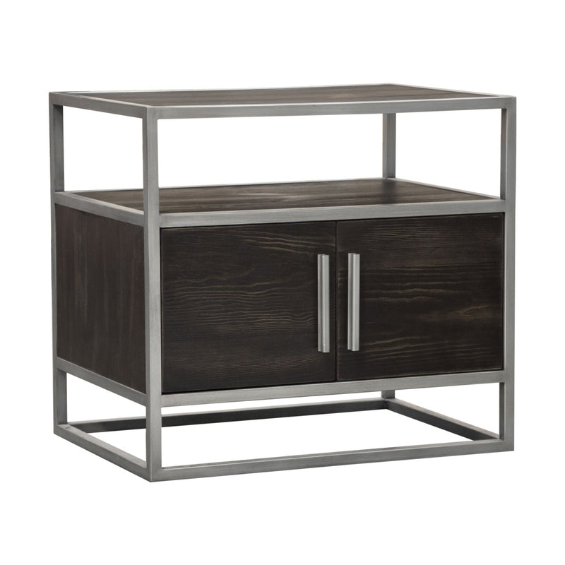 Empire 2-Door End Table in Dark Brown Veneer w/ Hand brushed Silver Metal Frame