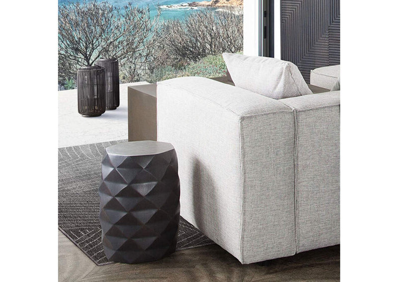 FIGETGR Fig Solid Mango Wood Accent Table In Grey Finish W/ Geometric Motif