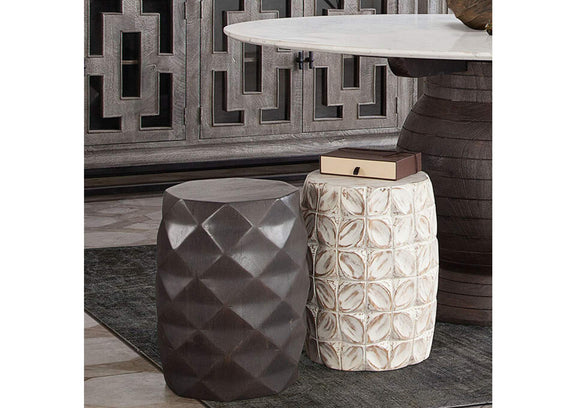 FIGETGR Fig Solid Mango Wood Accent Table In Grey Finish W/ Geometric Motif