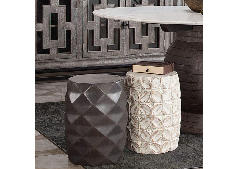 FIGETGR Fig Solid Mango Wood Accent Table In Grey Finish W/ Geometric Motif