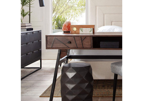 FIGETGR Fig Solid Mango Wood Accent Table In Grey Finish W/ Geometric Motif