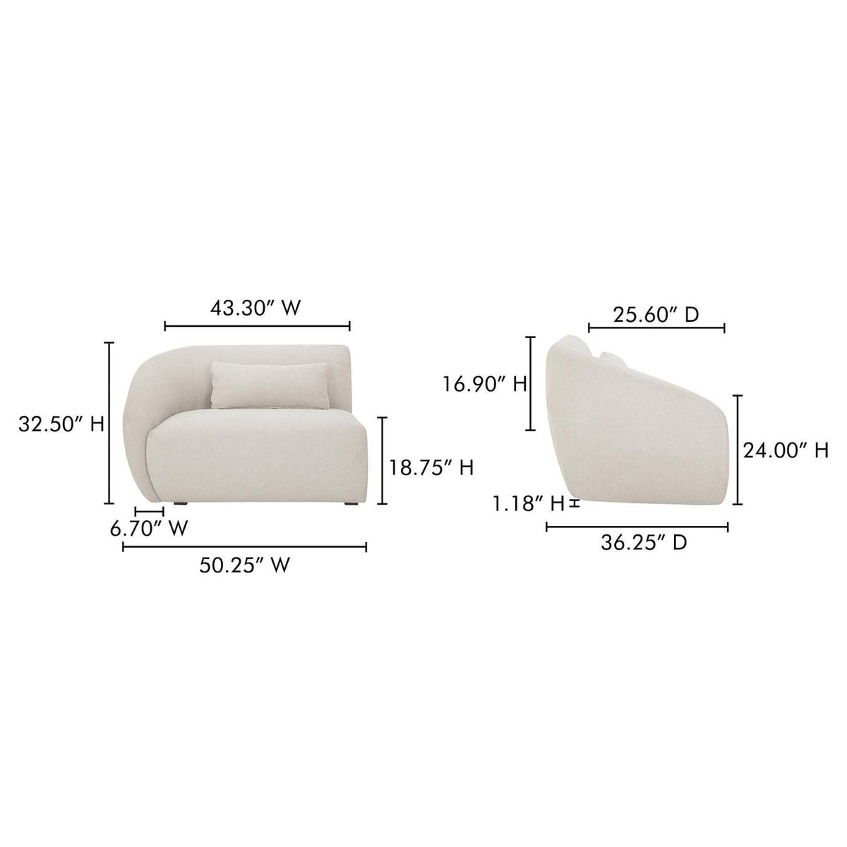 FO-1010-18 Amelia Left Arm Facing Chair Warm White