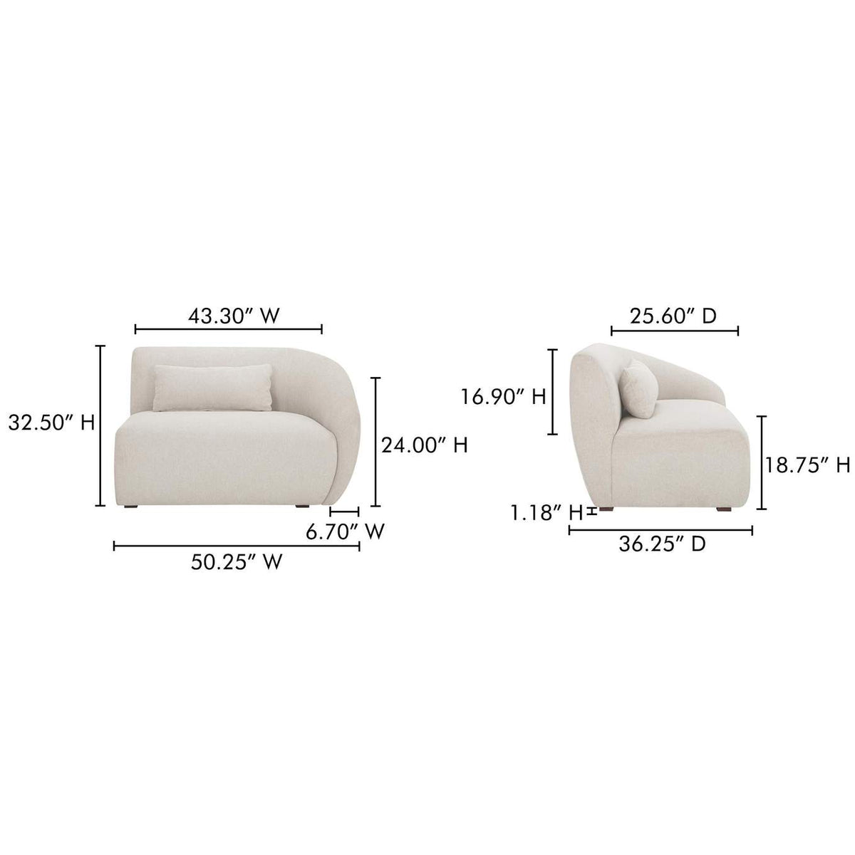 FO-1011-18 Amelia Right Arm Facing Chair Warm White