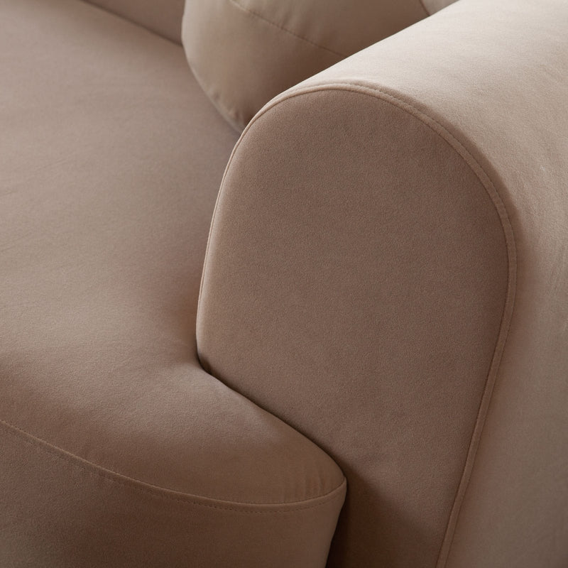 Form Sofa in Camel Performance Velvet w/ (2) Accent Pillow Balls