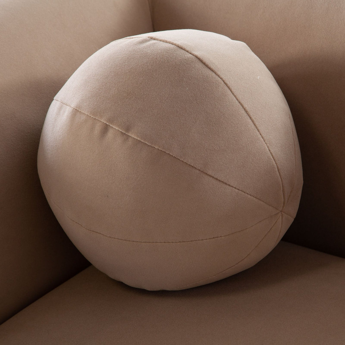 Form Sofa in Camel Performance Velvet w/ (2) Accent Pillow Balls
