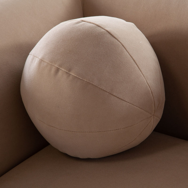 Form Sofa in Camel Performance Velvet w/ (2) Accent Pillow Balls