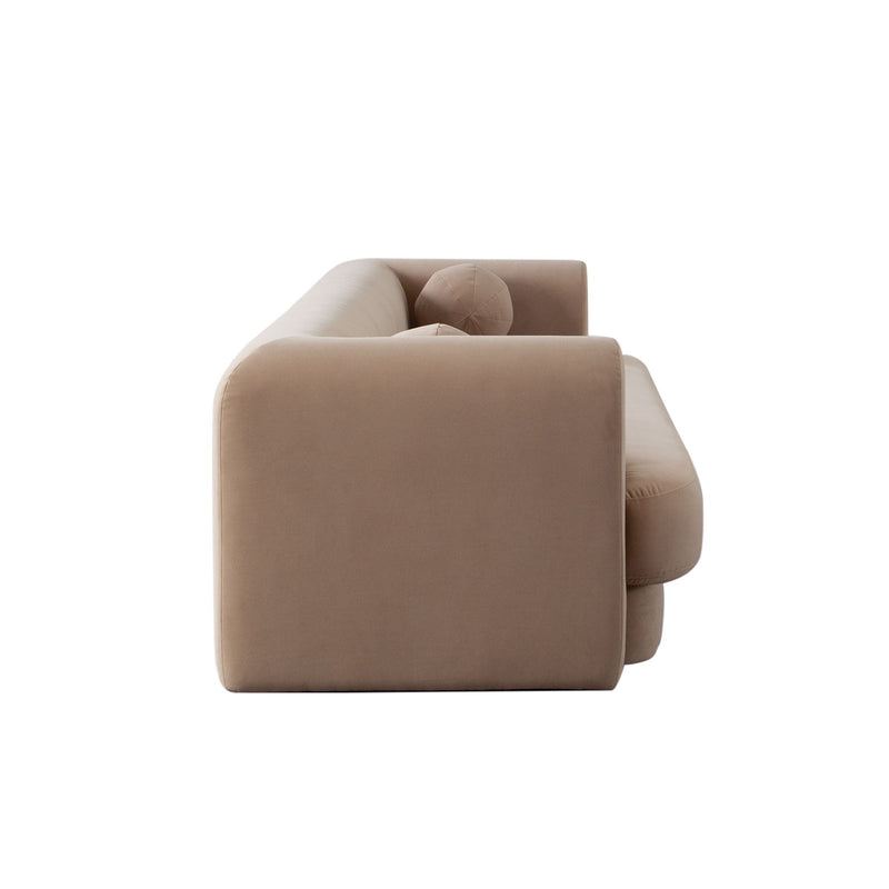 Form Sofa in Camel Performance Velvet w/ (2) Accent Pillow Balls