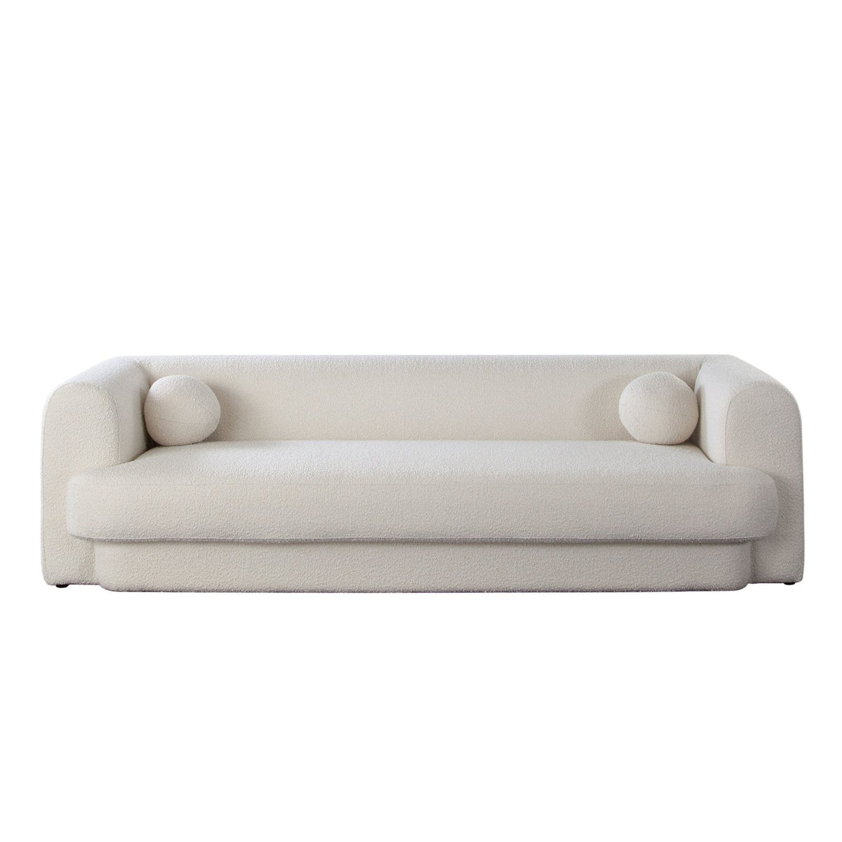 Form Sofa in Ivory Boucle Fabric w/ (2) Accent Pillow Balls