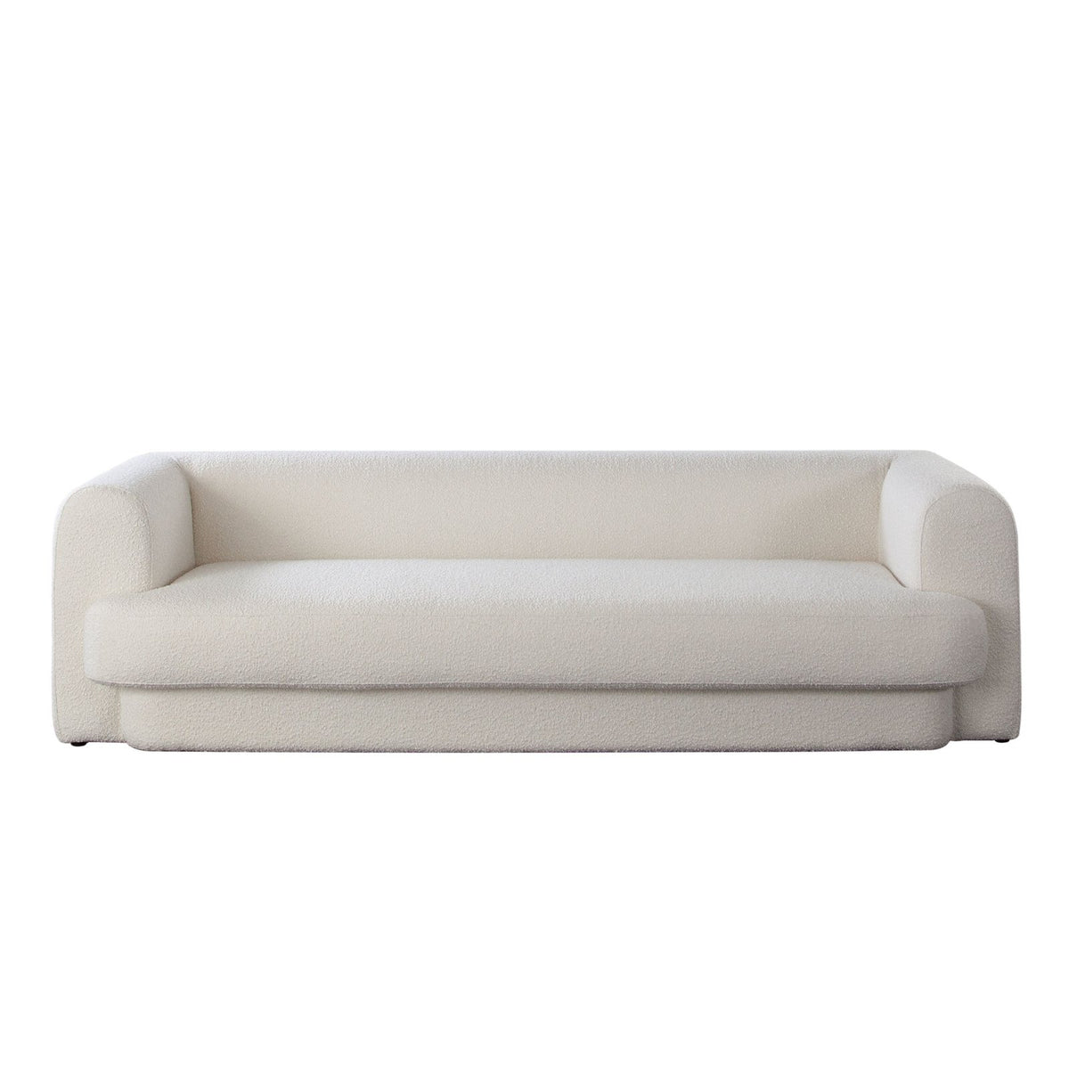 Form Sofa in Ivory Boucle Fabric w/ (2) Accent Pillow Balls