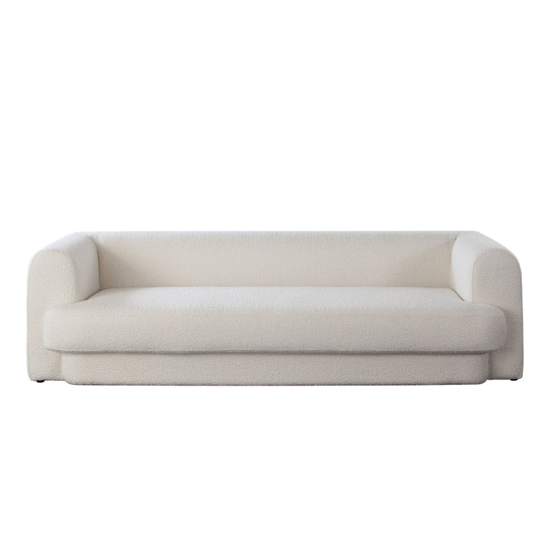 Form Sofa in Ivory Boucle Fabric w/ (2) Accent Pillow Balls