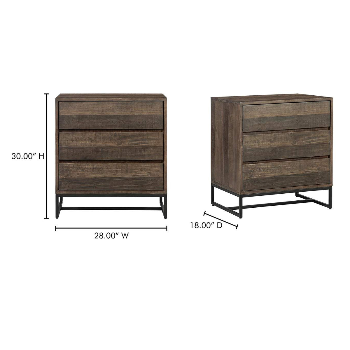 FR-1030-21 Elena 3 Drawer Nightstand Brown