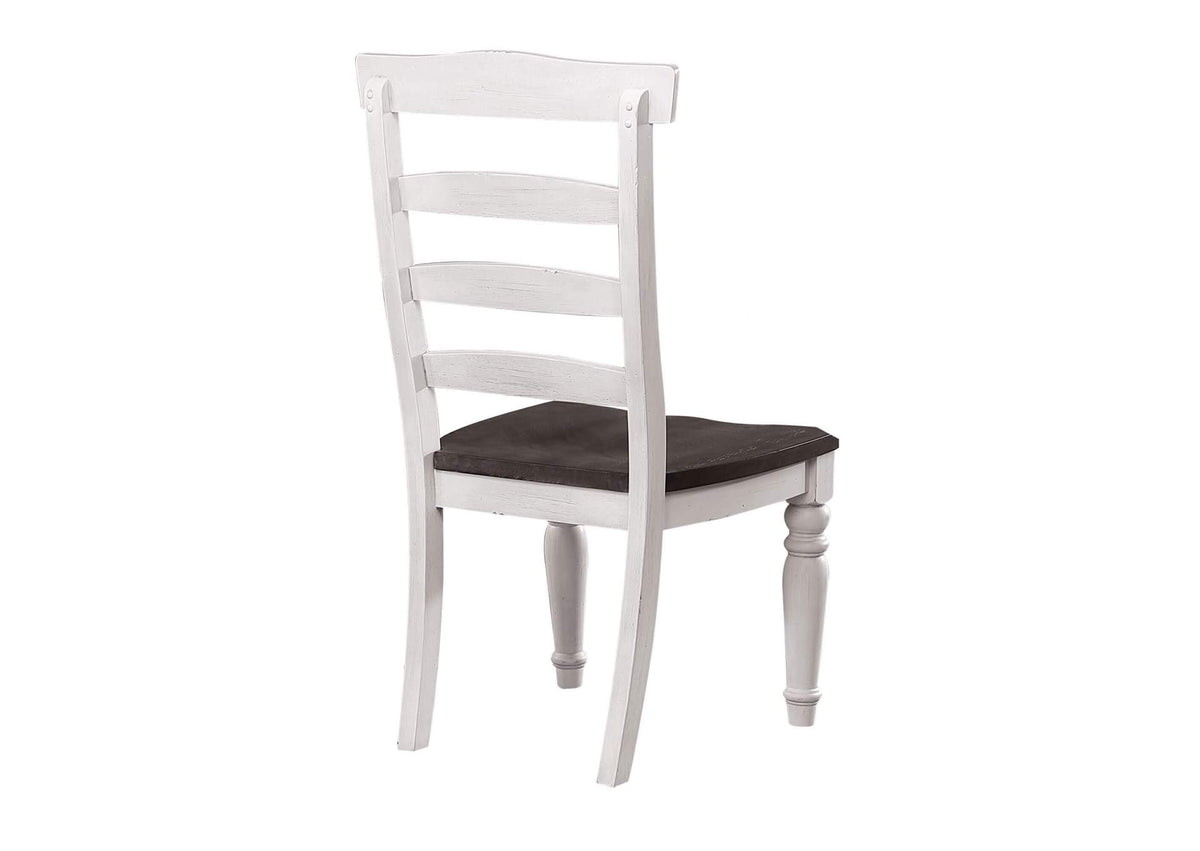 DLU-FC1432W-2 Sunset Trading French Chic Ladder Back Chairs | Set of 2 Highback Chairs | Two-Tone Antique White & Walnut Brown Solid Wood | Dining and Kitchen Seating