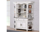 DLU-FC-BH Sunset Trading French Chic China Cabinet | Open Storage Display Shelves, Drawer and Doors | Antique White & Walnut Brown Wood | Dining Room, Kitchen Buffet Server & Hutch