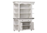 DLU-FC-BH Sunset Trading French Chic China Cabinet | Open Storage Display Shelves, Drawer and Doors | Antique White & Walnut Brown Wood | Dining Room, Kitchen Buffet Server & Hutch