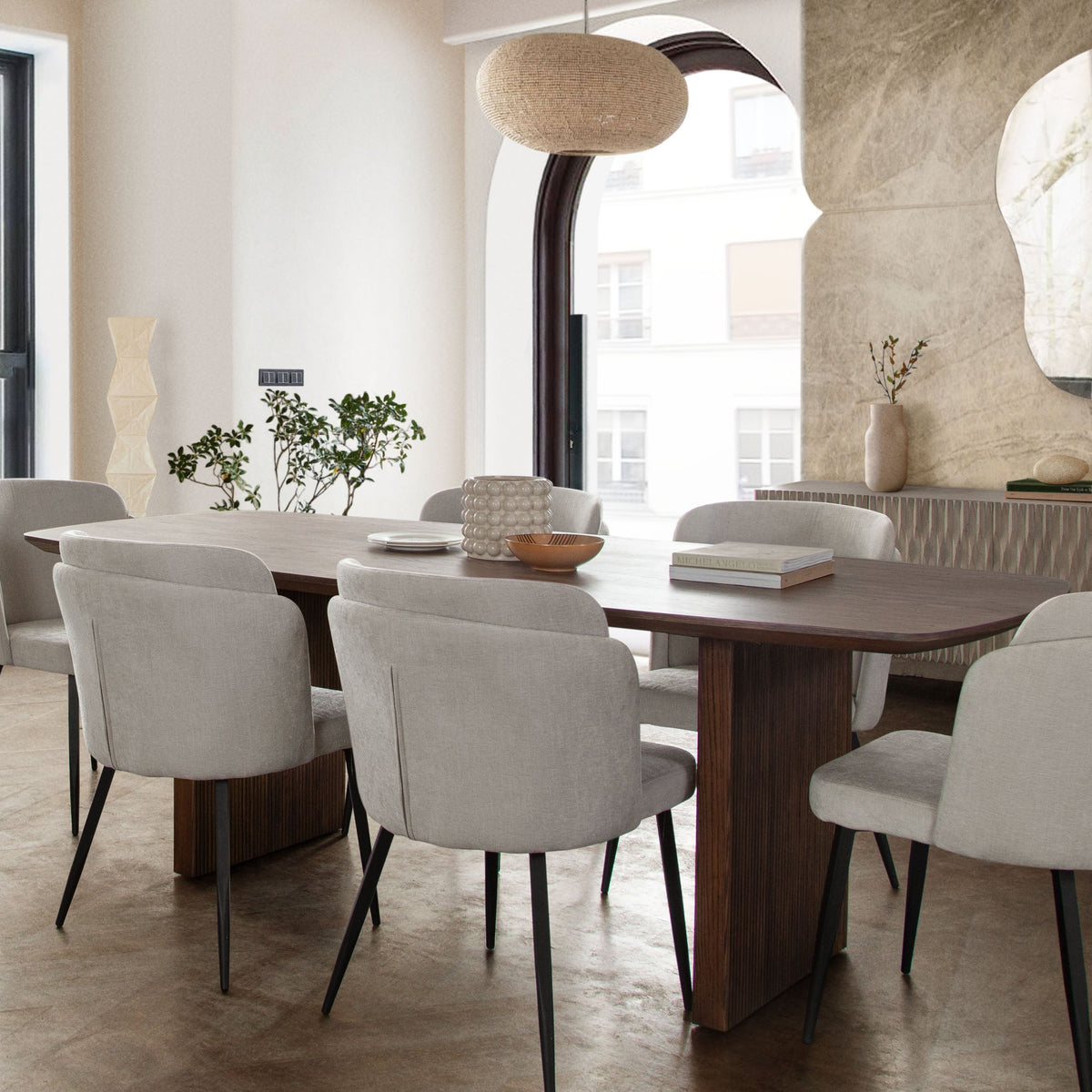 Grace Set of (2) Dining Chairs in Cream Polyester Fabric w/ Black Powder Coat Legs