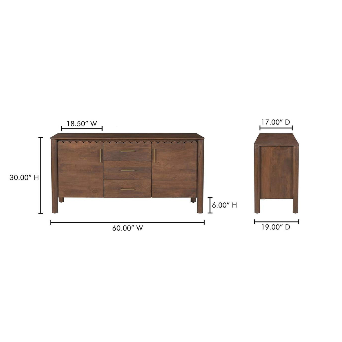 GZ-1164-03 Wiley 3 Drawer Sideboard Vintage Brown