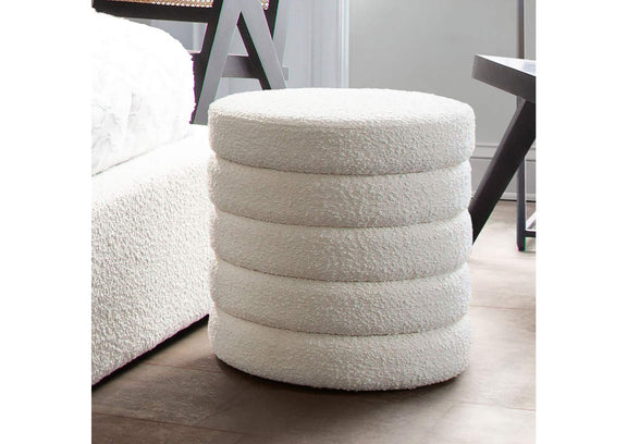 HELIXOTIV Helix Round Accent Ottoman In Ivory Boucle Fabric