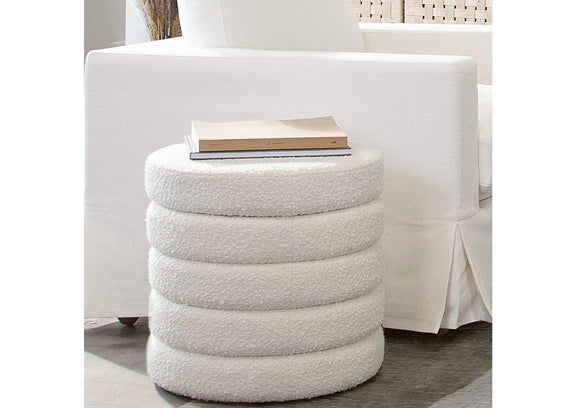 HELIXOTIV Helix Round Accent Ottoman In Ivory Boucle Fabric