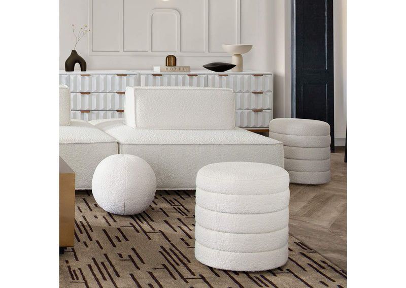 HELIXOTIV Helix Round Accent Ottoman In Ivory Boucle Fabric