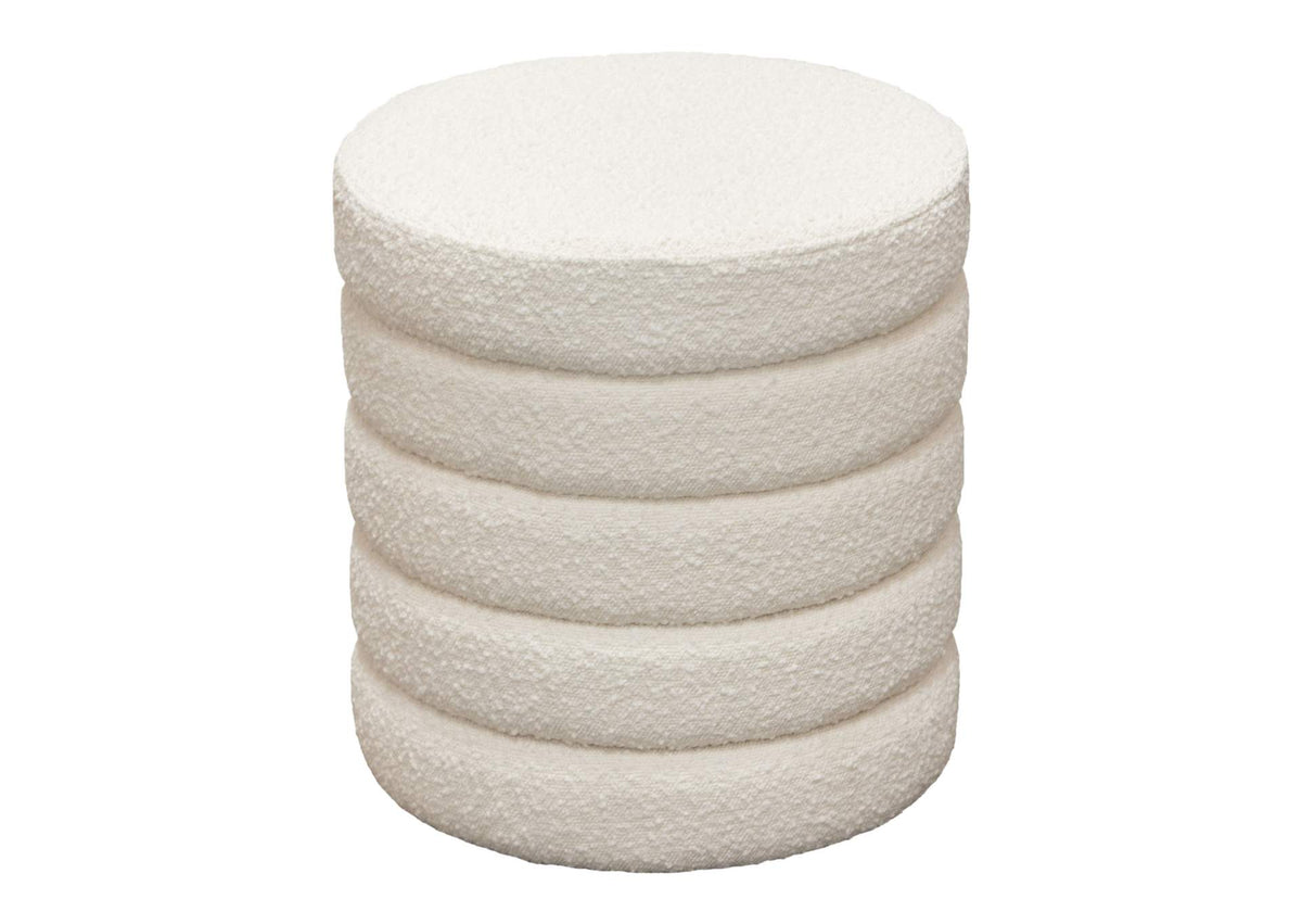 HELIXOTIV Helix Round Accent Ottoman In Ivory Boucle Fabric
