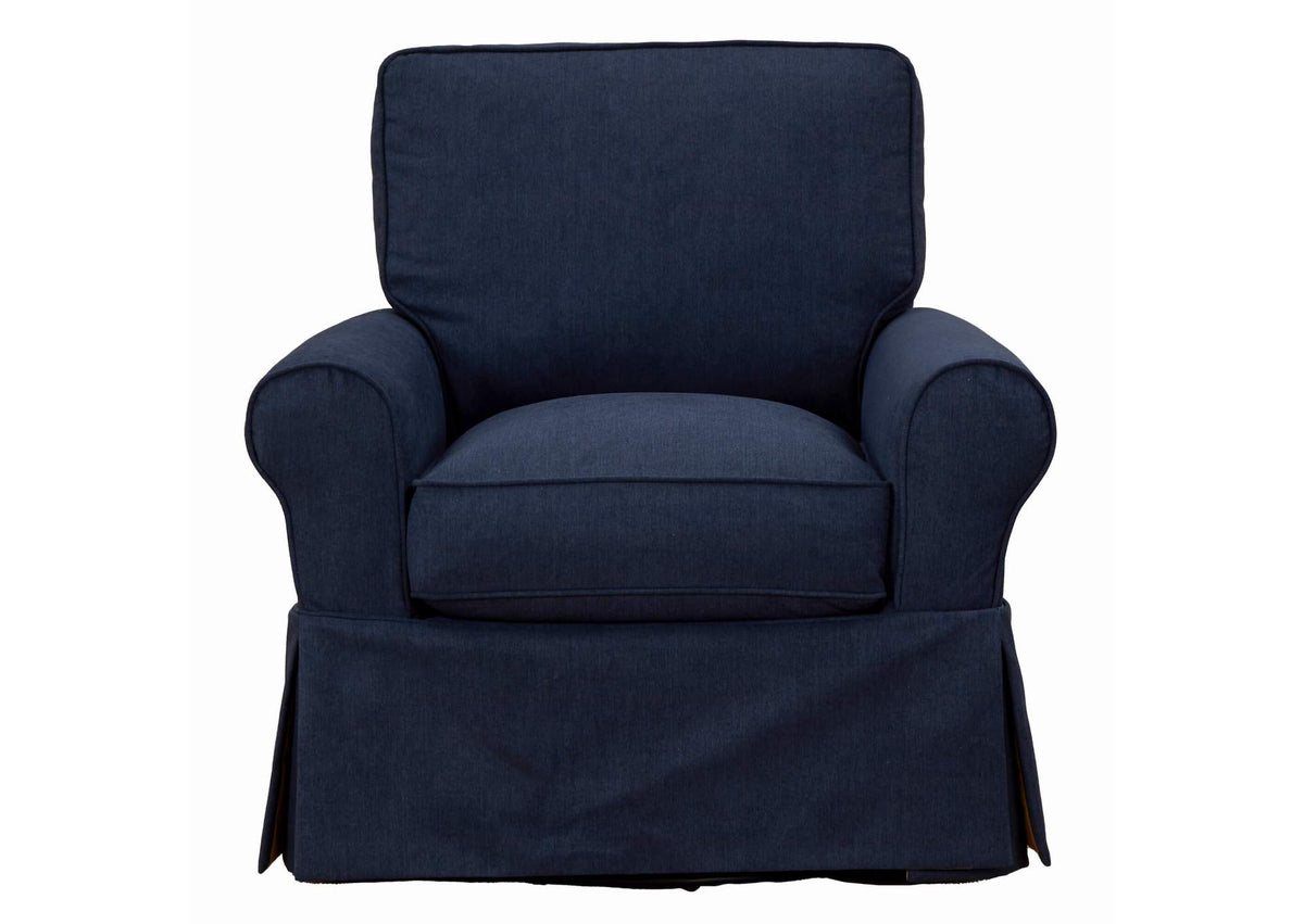 SU-114993-391049 Sunset Trading Horizon Slipcovered Swivel Rocking Chair | Performance Fabric Washable Water-Resistant Stain-Proof | Navy Blue