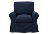 SU-114993-391049 Sunset Trading Horizon Slipcovered Swivel Rocking Chair | Performance Fabric Washable Water-Resistant Stain-Proof | Navy Blue