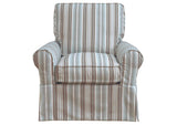 SU-114993-395225 Sunset Trading Horizon Slipcovered Swivel Rocking Chair | Performance Fabric Washable Water-Resistant Stain-Proof | Blue Striped