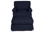SU-117620-30-391049 Sunset Trading Horizon Slipcovered T-Cushion Chair with Ottoman | Performance Fabric Washable Water-Resistant Stain-Proof | Navy Blue