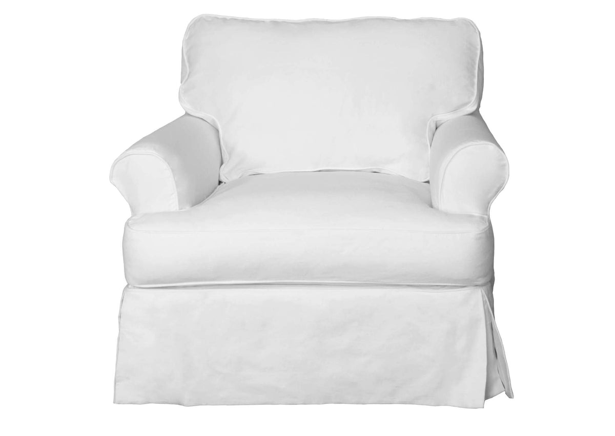 SU-117620-30-391081 Sunset Trading Horizon Slipcovered T-Cushion Chair with Ottoman | Performance Fabric Washable Water-Resistant Stain-Proof | White