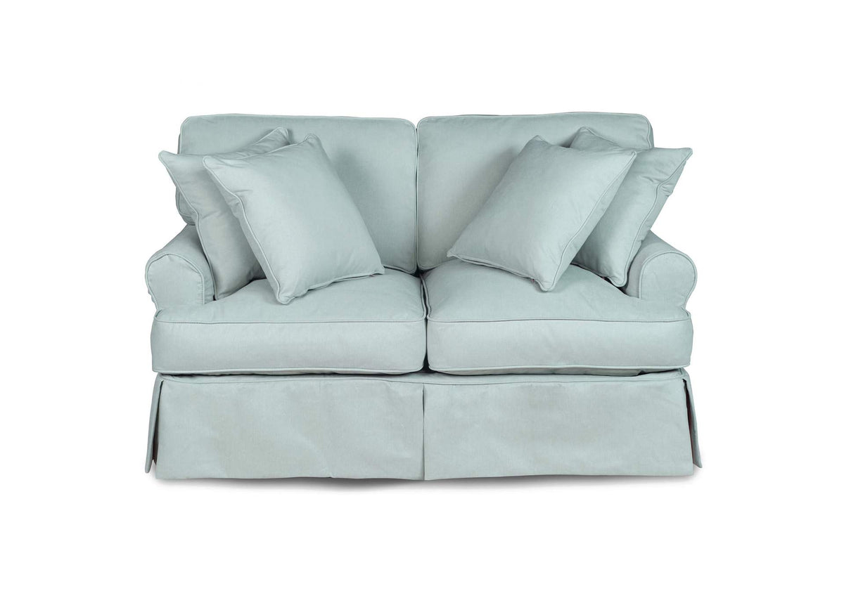 SU-117610-391043 Sunset Trading Horizon T-Cushion Slipcovered Loveseat | Performance Fabric Washable Water-Resistant Stain-Proof | Ocean Blue