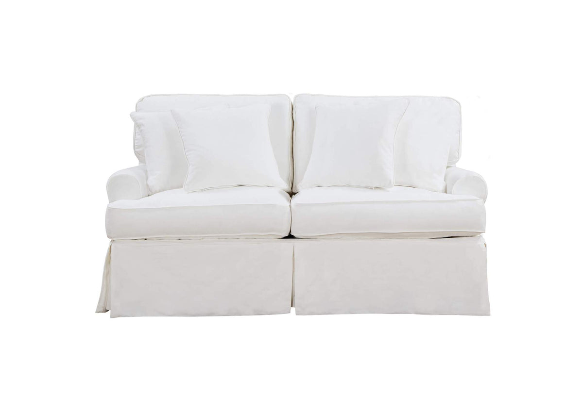 SU-117610-391081 Sunset Trading Horizon T-Cushion Slipcovered Loveseat | Performance Fabric Washable Water-Resistant Stain-Proof | White