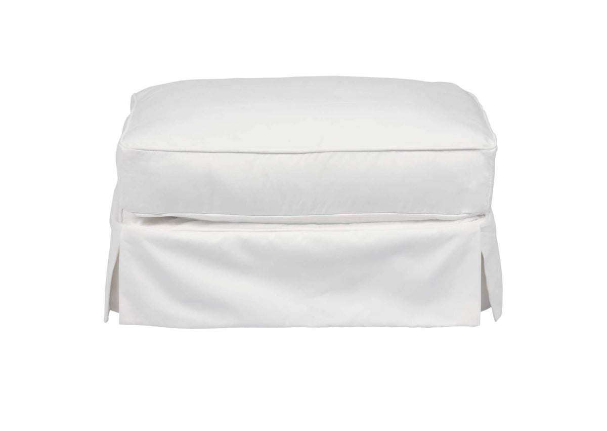 SU-117630-391081 Sunset Trading Horizon Slipcovered Ottoman | Performance Fabric Washable Water-Resistant Stain-Proof | White