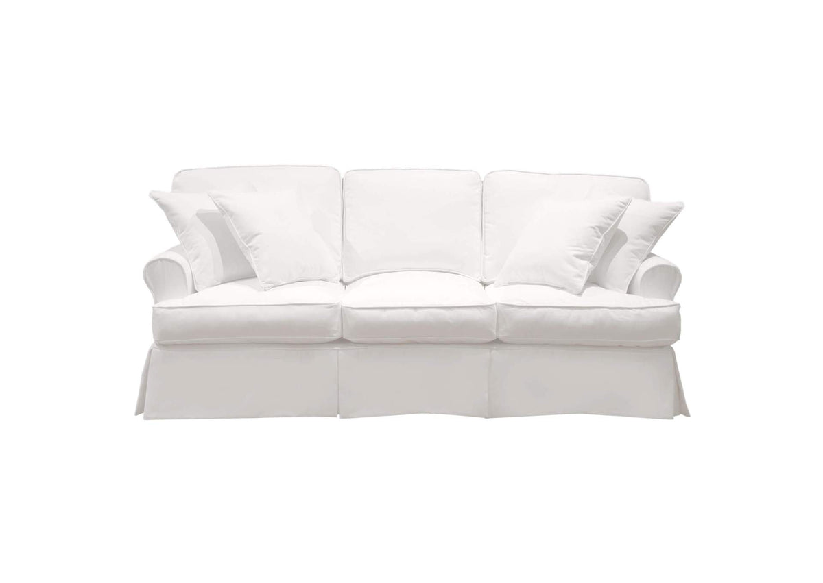 SU-117600-391081 Sunset Trading Horizon T-Cushion Slipcovered Sofa | Performance Fabric Washable Water-Resistant Stain-Proof | White