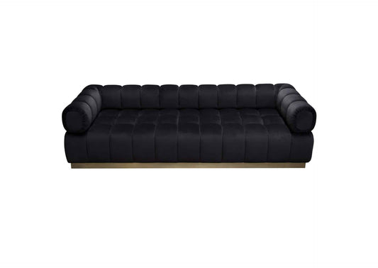 Image Low Profile Sofa In Black Velvet W/ Brushed Gold Base
