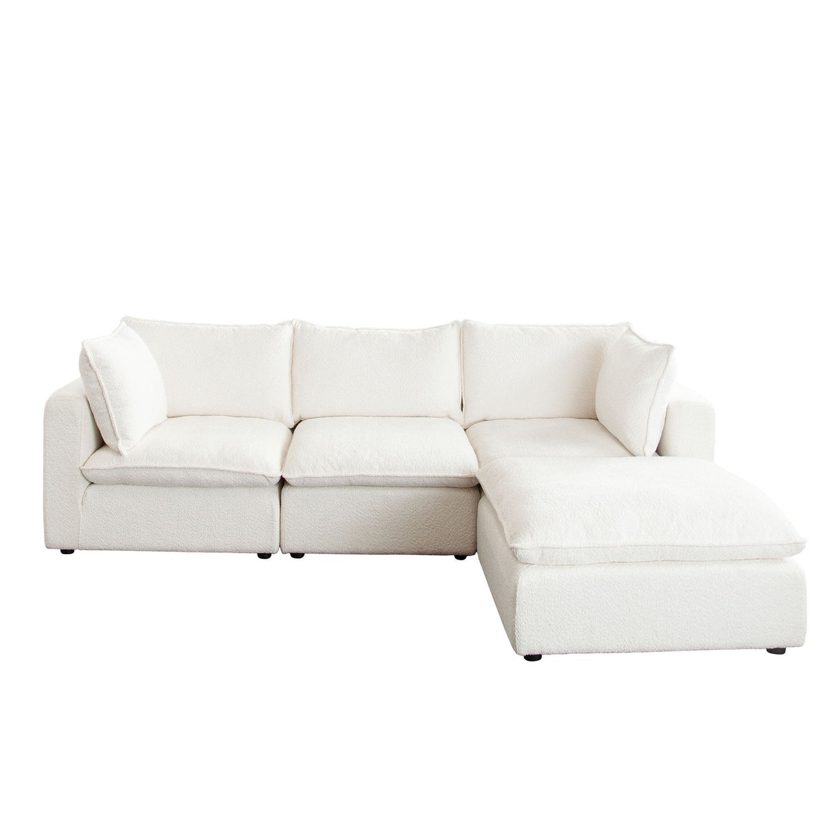 Ivy 4-piece Reversible Modular Chaise Sectional In White Faux Shearling W/ Feather Down Seating
