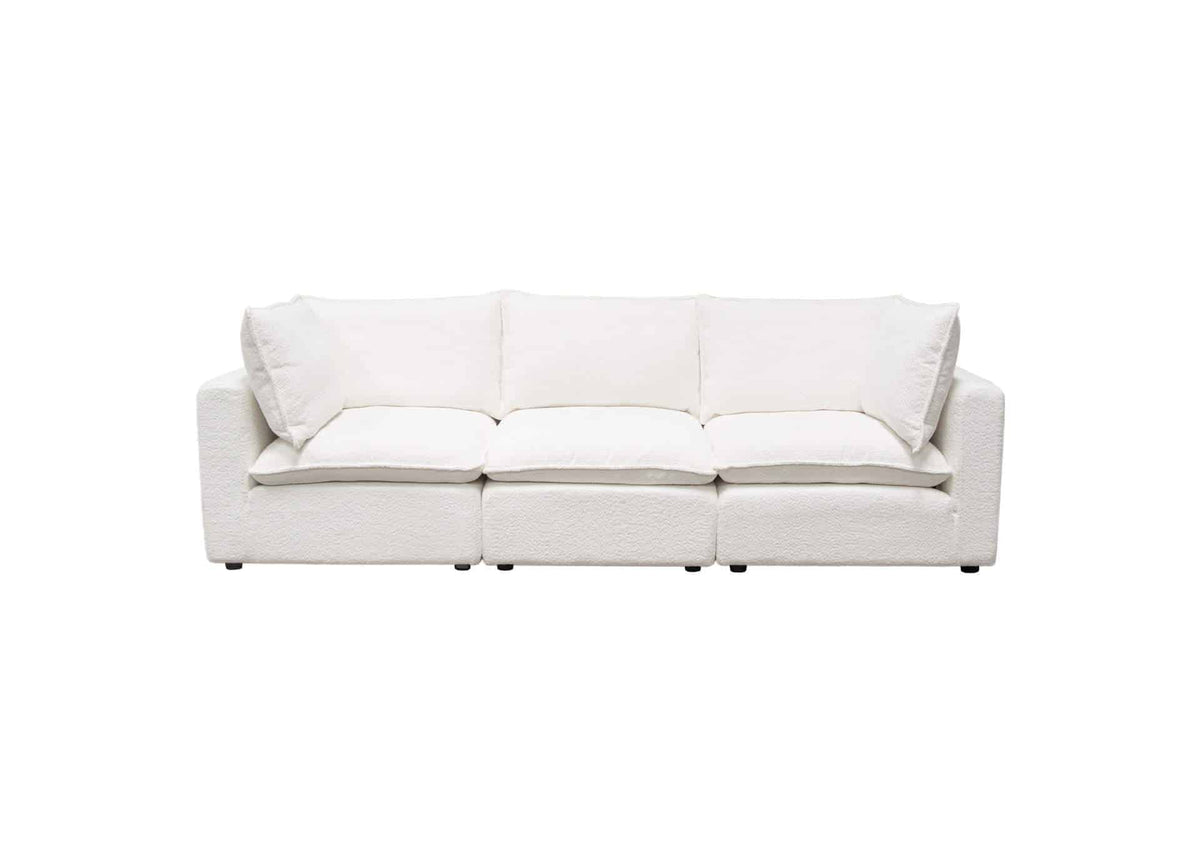 Ivy 3-piece Modular Sofa in White Faux Shearling with Feather Down Seating