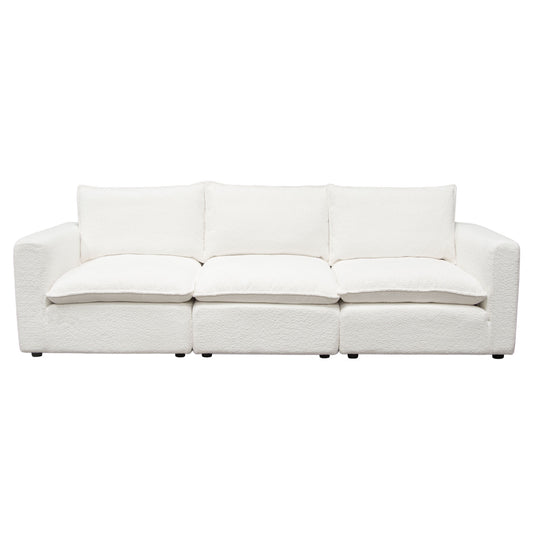 Ivy 3-piece Modular Sofa In White Faux Shearling W/ Feather Down Seating