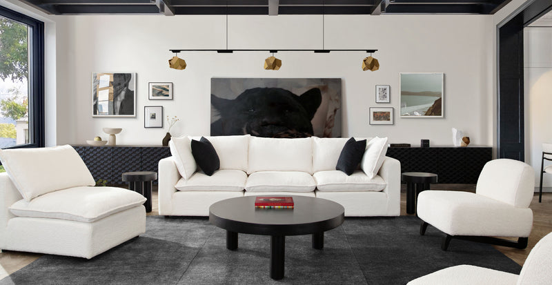 Ivy 3-piece Modular Sofa In White Faux Shearling W/ Feather Down Seating