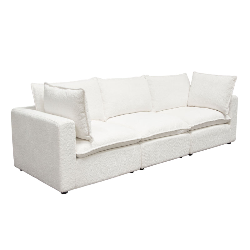 Ivy 3-piece Modular Sofa In White Faux Shearling W/ Feather Down Seating
