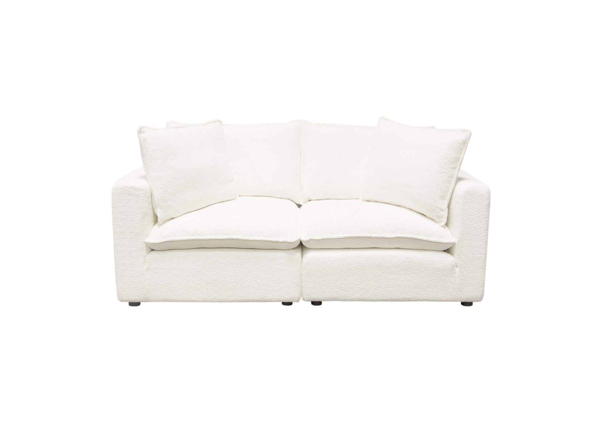 Ivy 2-piece Modular Sofa in White Faux Shearling with Feather Down Seating