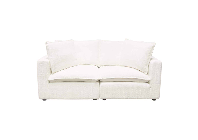 Ivy 2-piece Modular Sofa In White Faux Shearling W/ Feather Down Seating