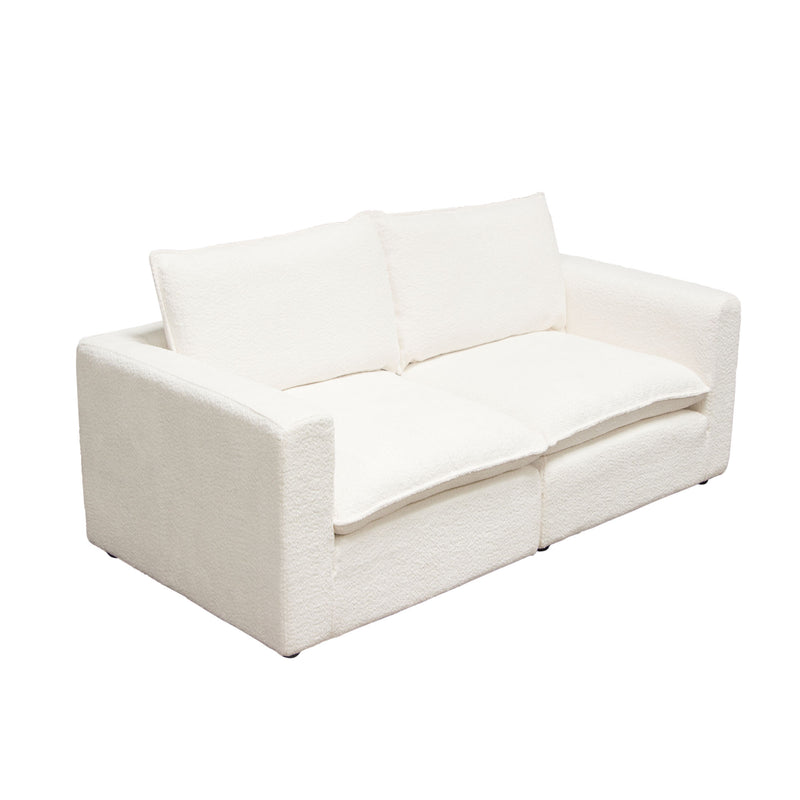 Ivy 2-piece Modular Sofa In White Faux Shearling W/ Feather Down Seating
