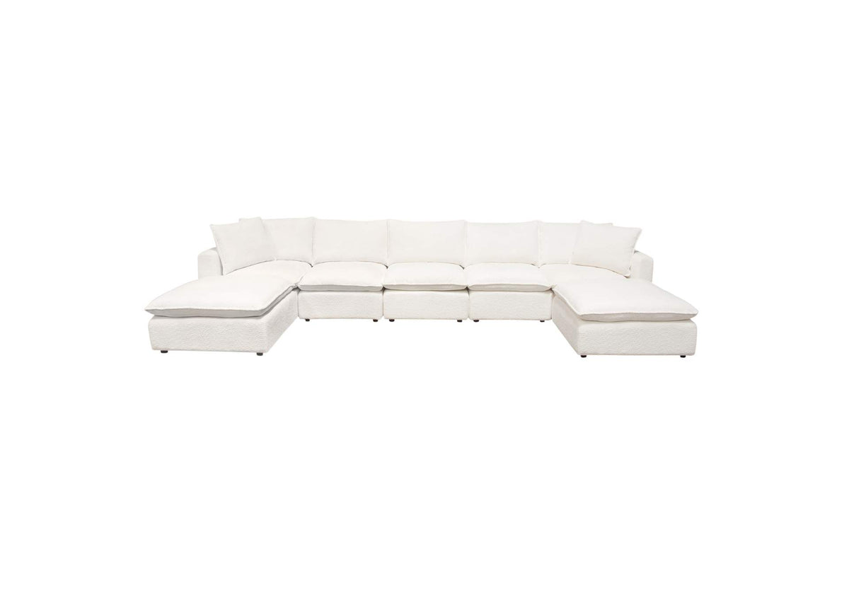 IVY3AC2SC2OTWH Ivy 7-piece Dual Chaise Sectional In White Faux Shearling W/ Feather Down Seating