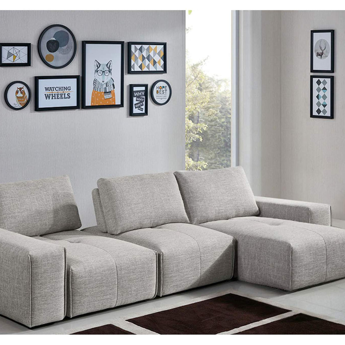 JAZZ2AC1CA2ARLB Jazz Modular 3-seater Chaise Sectional With Adjustable Backrests In Light Brown Fabric