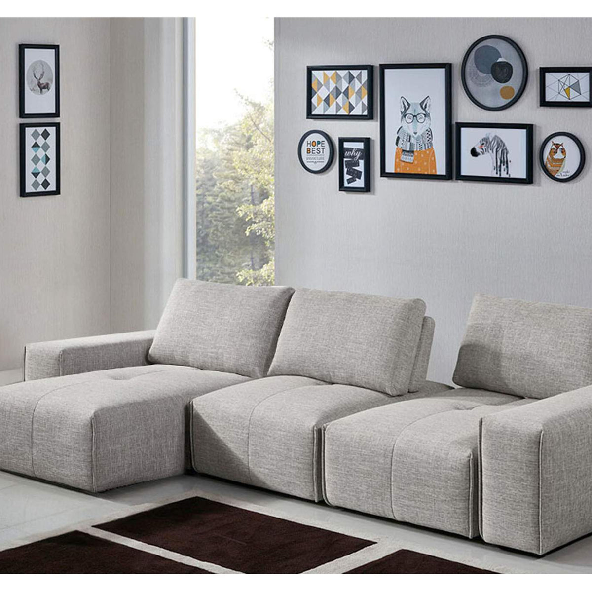 JAZZ2AC1CA2ARLB Jazz Modular 3-seater Chaise Sectional With Adjustable Backrests In Light Brown Fabric